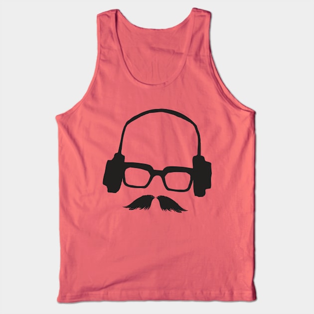 Hipster Face Man Portrait Cool Mustache Glasses Music Headphones Tank Top by ddtk